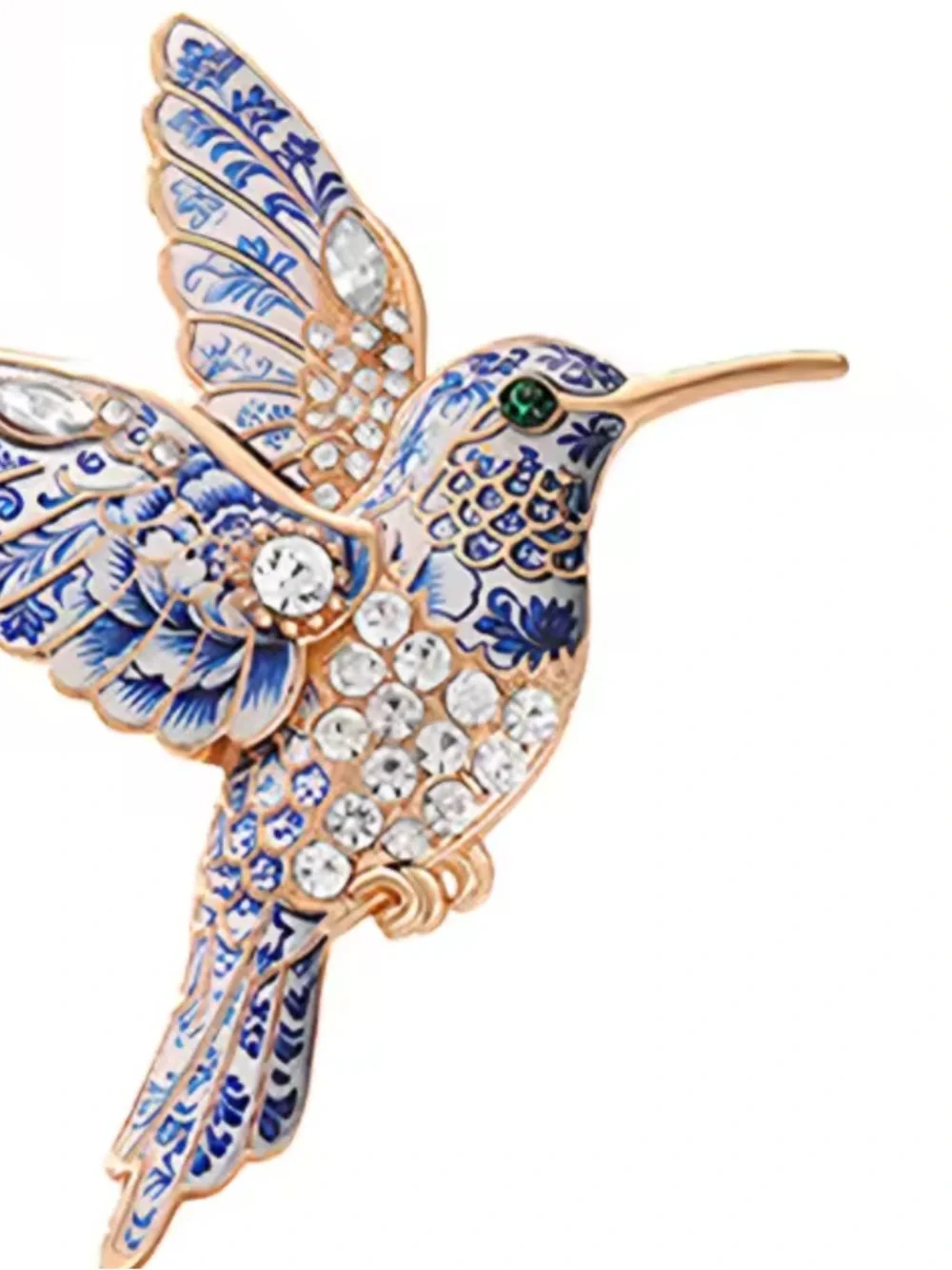 Blue Crystal Hummingbird Brooch